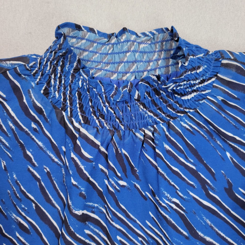 Steve Madden Womens Mock Neck Chiffon Top Blue Zebra Print Ruffle XL NWT - Picture 3 of 13